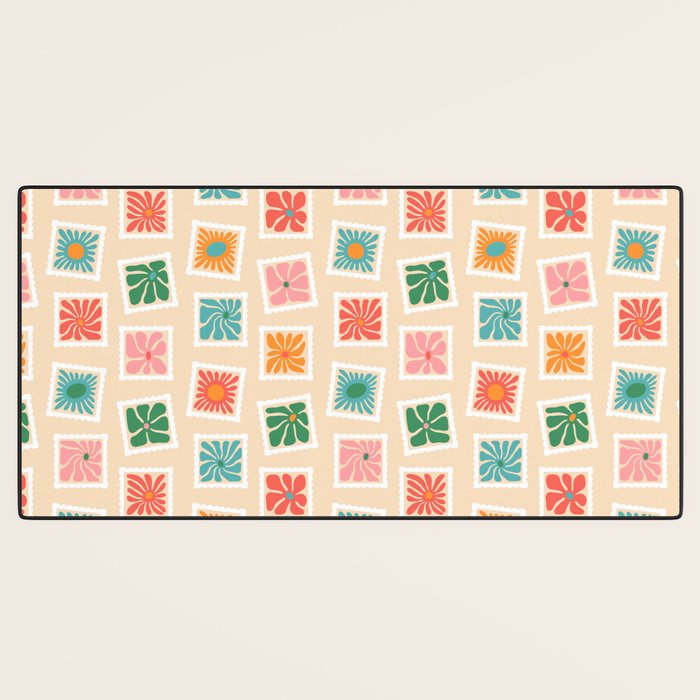 Vintage flower postage stamp pattern Desk Mat Gallery Image 3