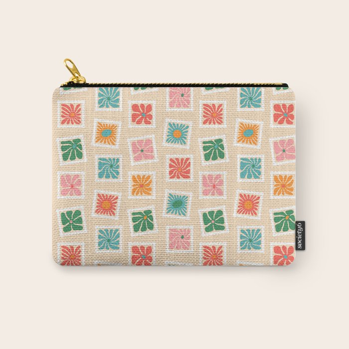 Vintage flower postage stamp pattern Carry All Pouch Gallery Image 1