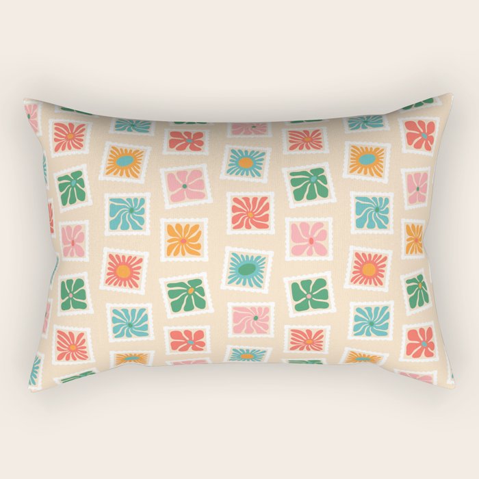 Vintage flower postage stamp pattern Rectangular Pillow Gallery Image 2