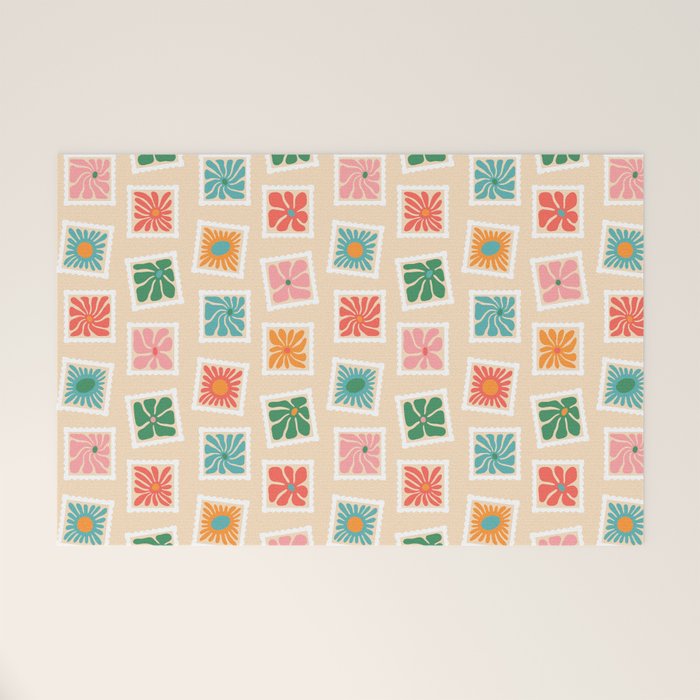Vintage flower postage stamp pattern Welcome Mat Gallery Image 1
