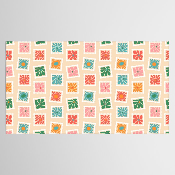Vintage flower postage stamp pattern Tablecloth Gallery Image 2
