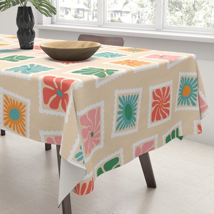 Vintage flower postage stamp pattern Tablecloth Gallery Image 3