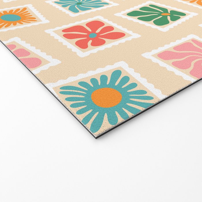 Vintage flower postage stamp pattern Welcome Mat Gallery Image 2