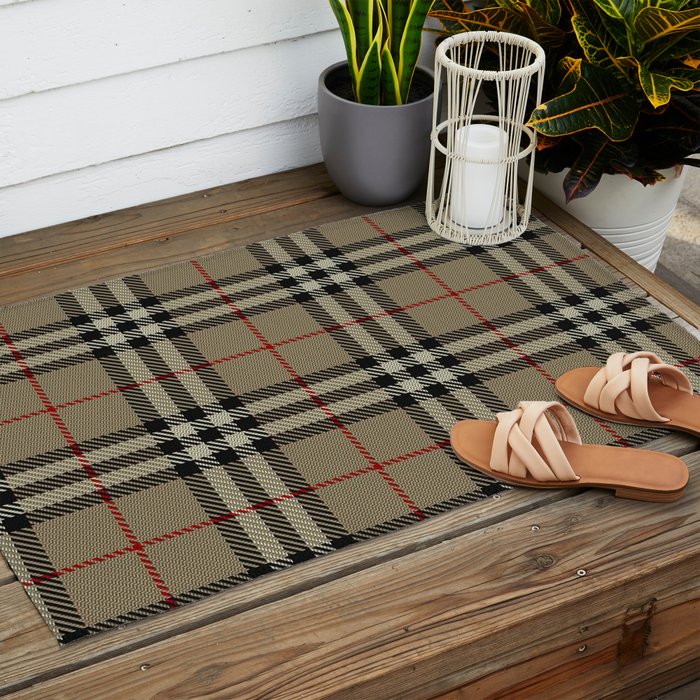 Luxury Beige Tartan Plaid Pattern Outdoor Rug Gallery Image 2