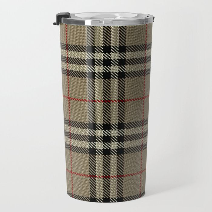 Luxury Beige Tartan Plaid Pattern Travel Mug Gallery Image 3