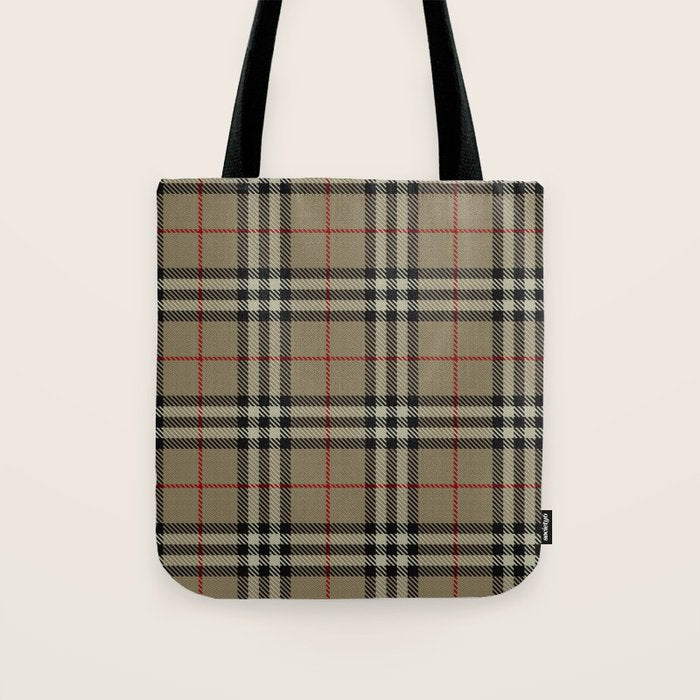Luxury Beige Tartan Plaid Pattern Tote Bag Gallery Image 1