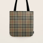 Luxury Beige Tartan Plaid Pattern Tote Bag Gallery Image 1