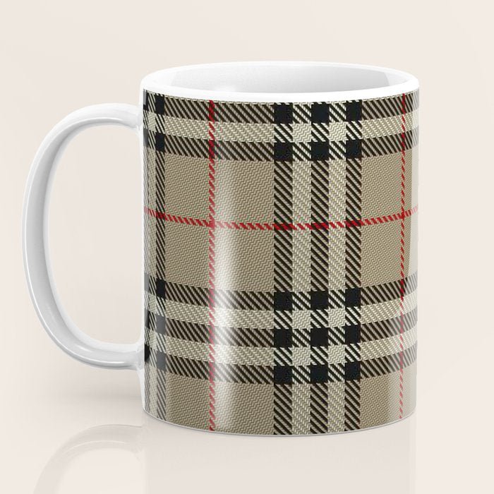 Luxury Beige Tartan Plaid Pattern Coffee Mug Gallery Image 3