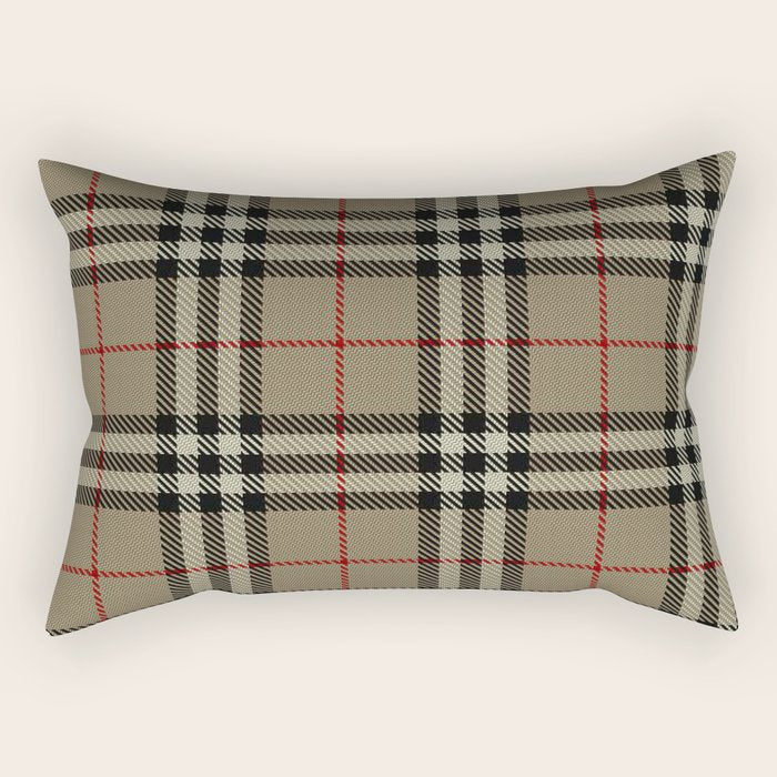 Luxury Beige Tartan Plaid Pattern Rectangular Pillow Gallery Image 1