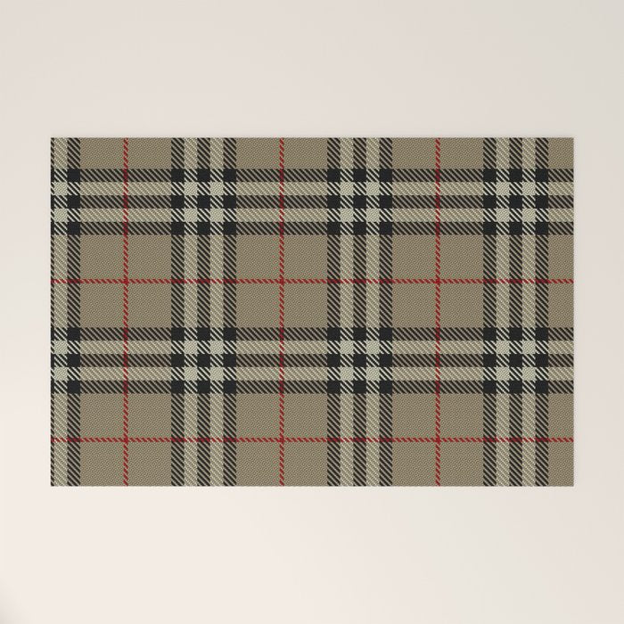 Luxury Beige Tartan Plaid Pattern Welcome Mat Gallery Image 1