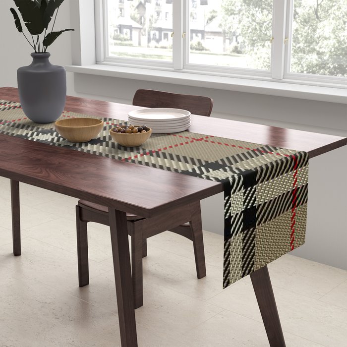 Luxury Beige Tartan Plaid Pattern Table Runner Gallery Image 2
