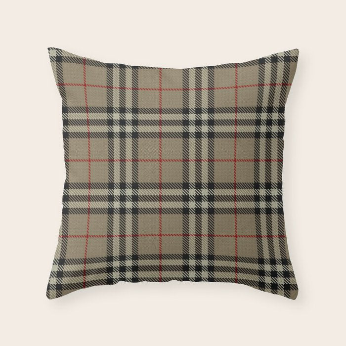 Luxury Beige Tartan Plaid Pattern Throw Pillow Gallery Image 1