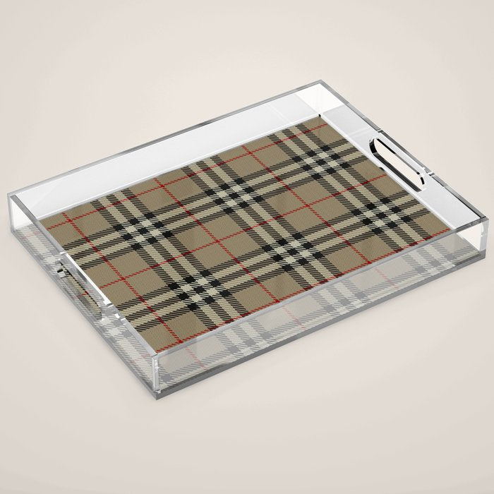 Luxury Beige Tartan Plaid Pattern Acrylic Tray Gallery Image 1