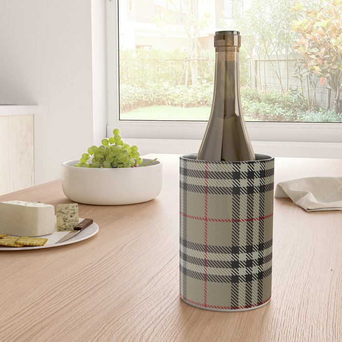 Luxury Beige Tartan Plaid Pattern Wine Chiller Gallery Image 4