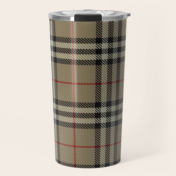 Luxury Beige Tartan Plaid Pattern Travel Mug Gallery Image 1