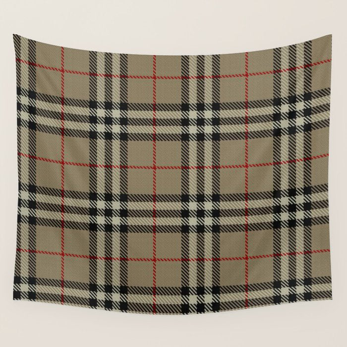 Luxury Beige Tartan Plaid Pattern Wall Tapestry Gallery Image 1