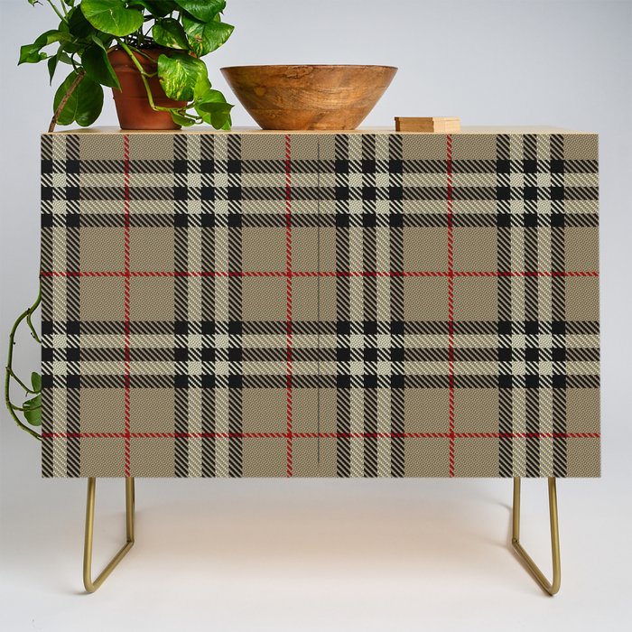 Luxury Beige Tartan Plaid Pattern Credenza Gallery Image 1