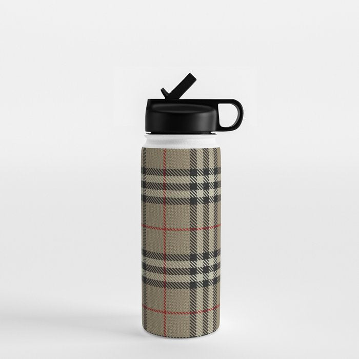 Luxury Beige Tartan Plaid Pattern Water Bottle Gallery Image 1