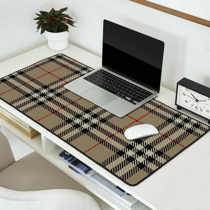 Luxury Beige Tartan Plaid Pattern Desk Mat Gallery Image 2