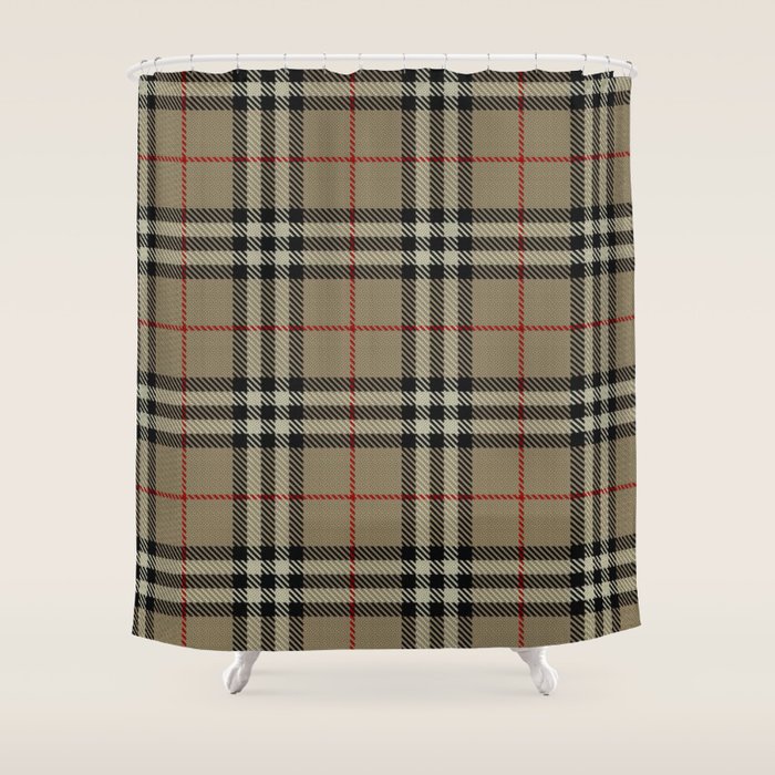 Luxury Beige Tartan Plaid Pattern Shower Curtain Gallery Image 1