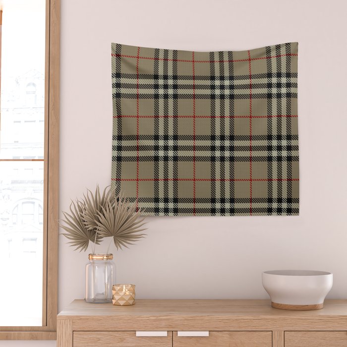 Luxury Beige Tartan Plaid Pattern Wall Tapestry Gallery Image 2