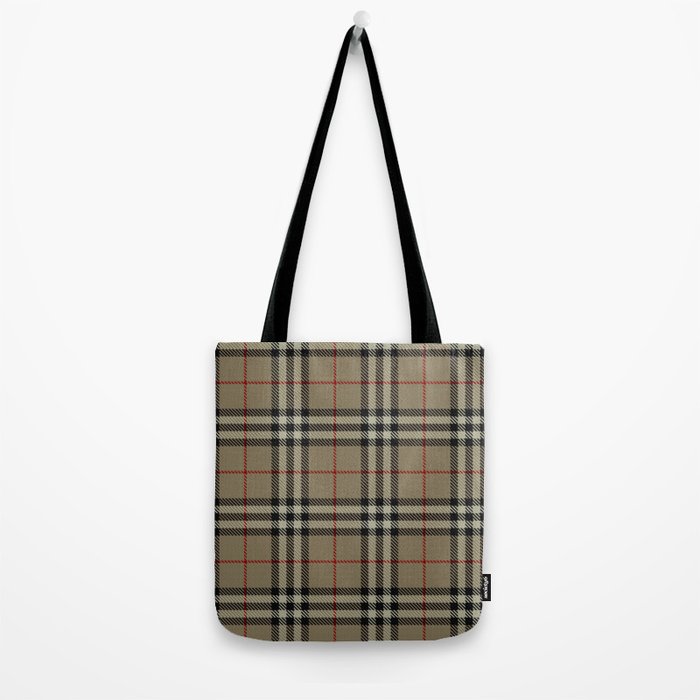 Luxury Beige Tartan Plaid Pattern Tote Bag Gallery Image 2