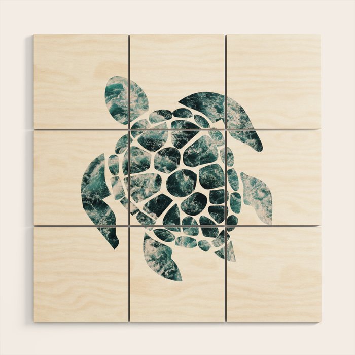 Sea Turtle - Turquoise Ocean Waves Wood Wall Art Gallery Image 1