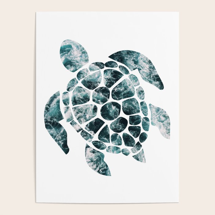 Sea Turtle - Turquoise Ocean Waves Poster Gallery Image 1
