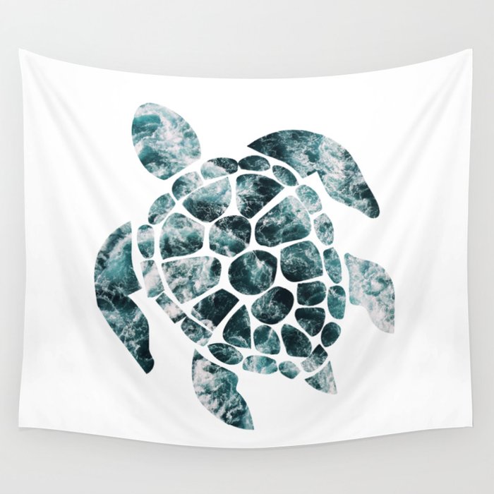 Sea Turtle - Turquoise Ocean Waves Wall Tapestry Gallery Image 1