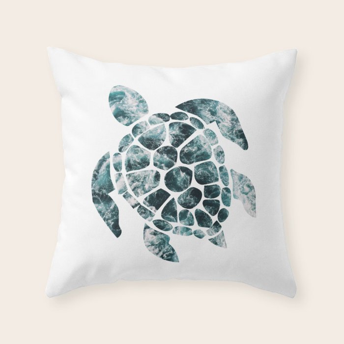 Sea Turtle - Turquoise Ocean Waves Throw Pillow Gallery Image 1