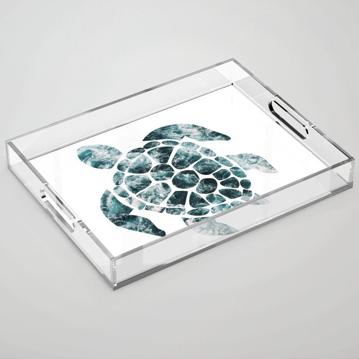 Sea Turtle - Turquoise Ocean Waves Acrylic Tray Gallery Image 1
