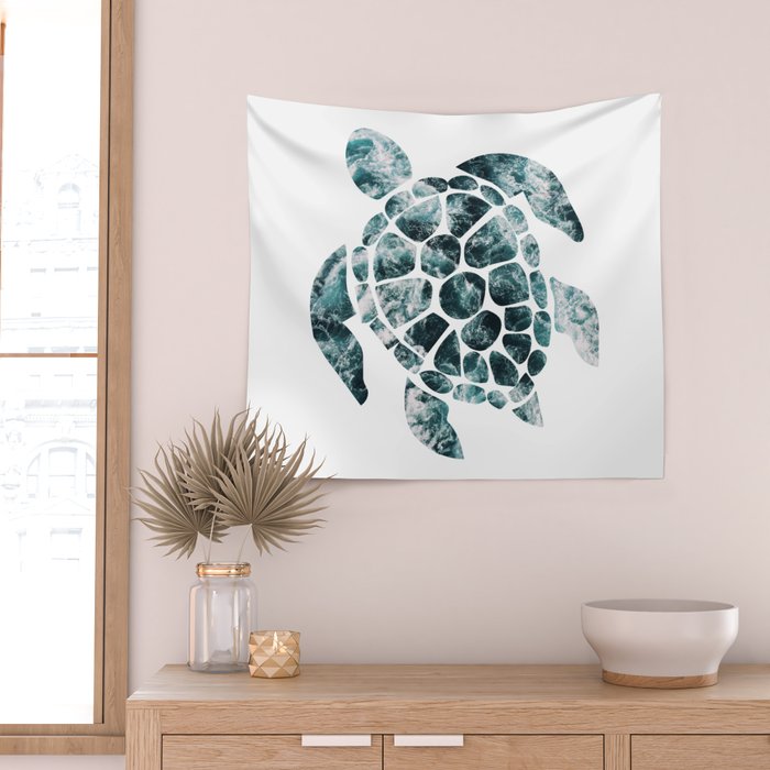 Sea Turtle - Turquoise Ocean Waves Wall Tapestry Gallery Image 2