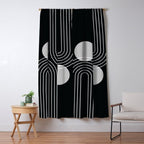 Mid Century Modern Geometric 109 in Black and White (Rainbow and Sun Abstraction) Window Curtain Gallery Image 5