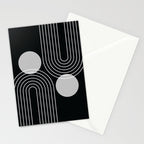 Mid Century Modern Geometric 109 in Black and White (Rainbow and Sun Abstraction) Stationery Card Gallery Image 2