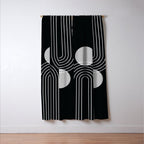 Mid Century Modern Geometric 109 in Black and White (Rainbow and Sun Abstraction) Window Curtain Gallery Image 3
