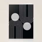 Mid Century Modern Geometric 109 in Black and White (Rainbow and Sun Abstraction) Stationery Card Gallery Image 2