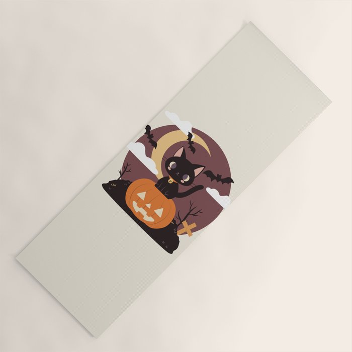 Spooky Cat on a Pumpkin Yoga Mat Gallery Image 1