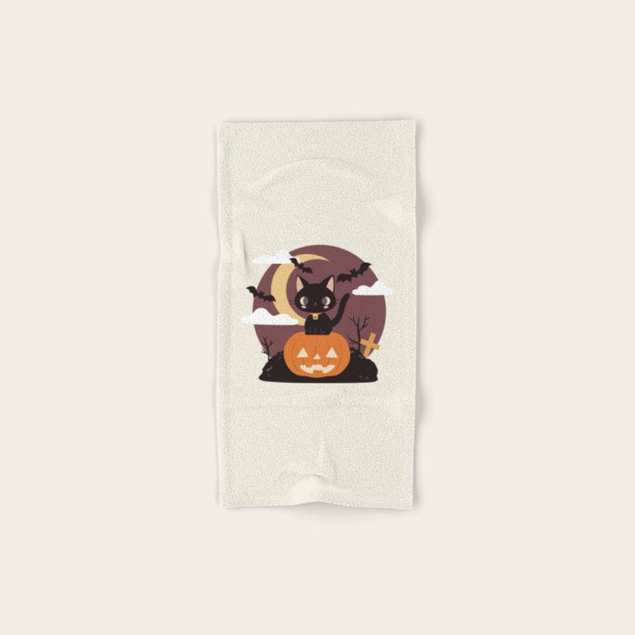 Spooky Cat on a Pumpkin Bath Towel Gallery Image 1