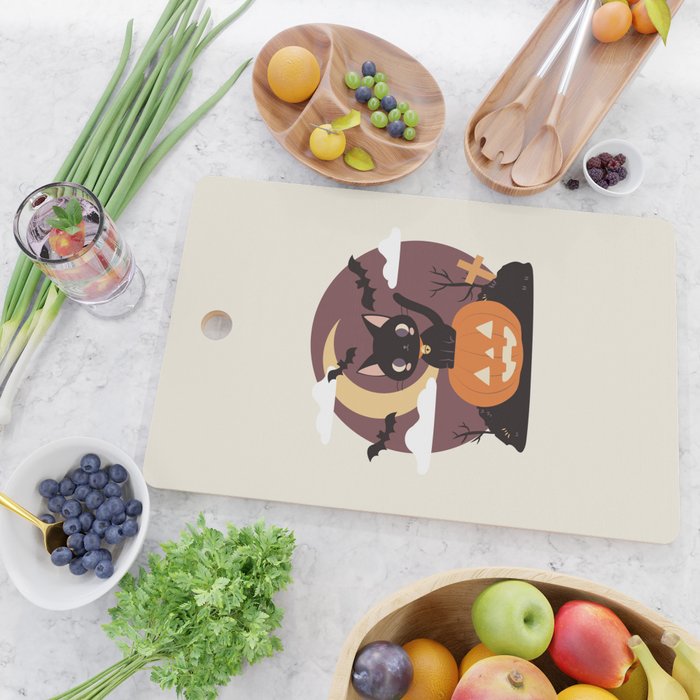 Spooky Cat on a Pumpkin Cutting Board Gallery Image 2