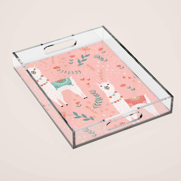 Lovely Llama on Pink Acrylic Tray Gallery Image 1