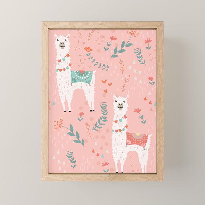 Lovely Llama on Pink Mini Art Print Gallery Image 1