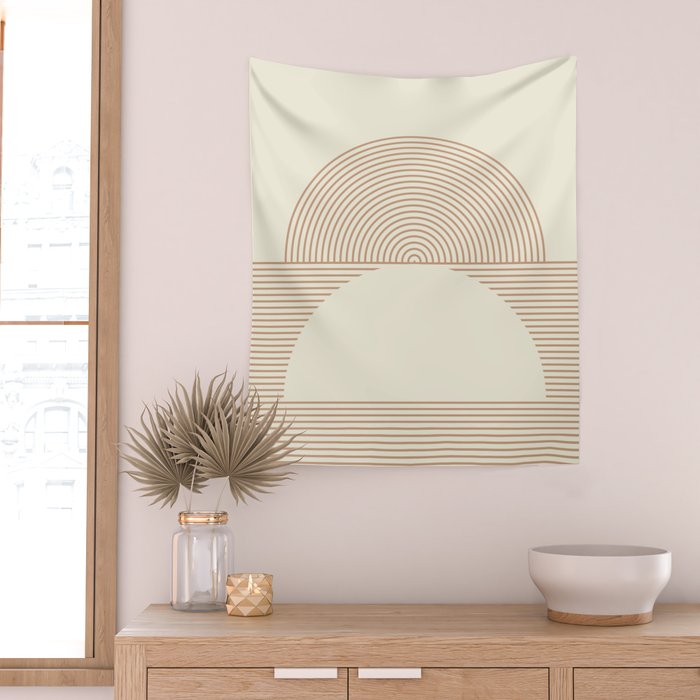 Geometric lines in Shades of Coffee and Latte 4 (Sunrise and Sunset) Wall Tapestry Gallery Image 2