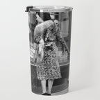 Woman with Cheetah, Phyllis Gordon, with her pet Kenyan cheetah, Paris, France black and white photo Travel Mug Gallery Image 3