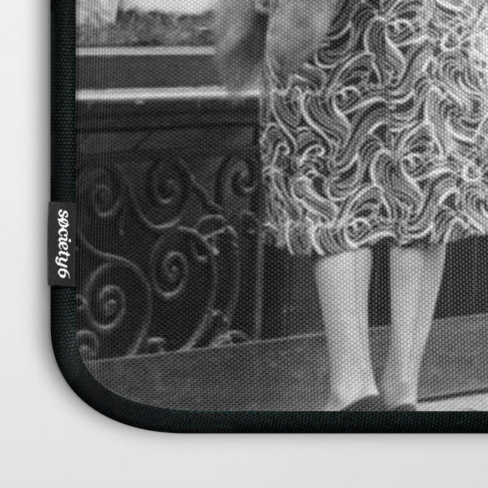 Woman with Cheetah, Phyllis Gordon, with her pet Kenyan cheetah, Paris, France black and white photo Laptop Sleeve Gallery Image 3