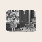 Woman with Cheetah, Phyllis Gordon, with her pet Kenyan cheetah, Paris, France black and white photo Bath Mat Gallery Image 1