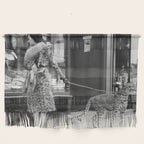 Woman with Cheetah, Phyllis Gordon, with her pet Kenyan cheetah, Paris, France black and white photo Wall Hanging Gallery Image 1