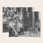 Woman with Cheetah, Phyllis Gordon, with her pet Kenyan cheetah, Paris, France black and white photo Placemat Gallery Image 1