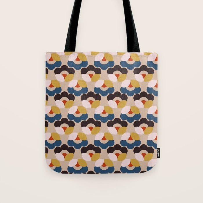 Mod Retro Floral Geometry in Navy Brown and Gold Tote Bag Gallery Image 1