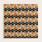 Mod Retro Floral Geometry in Navy Brown and Gold Wood Wall Art Gallery Image 1