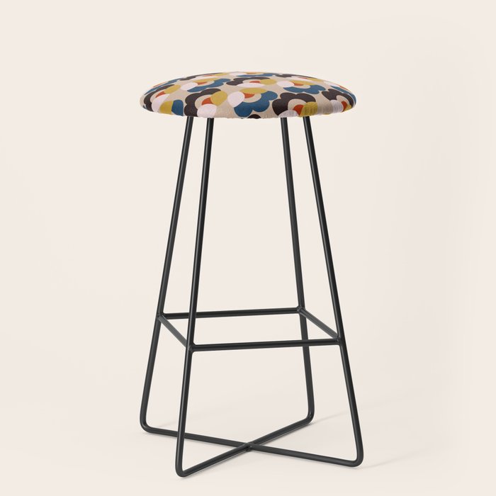 Mod Retro Floral Geometry in Navy Brown and Gold Stool Gallery Image 1